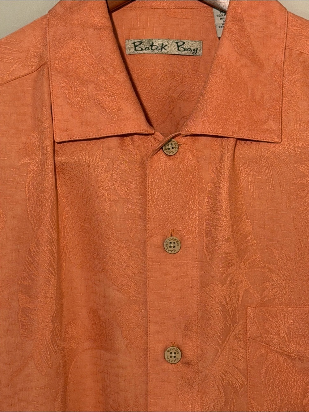 Batik Bay Island Style 70% Rayon 30% Poly Men's Orange Button-Front Shirt